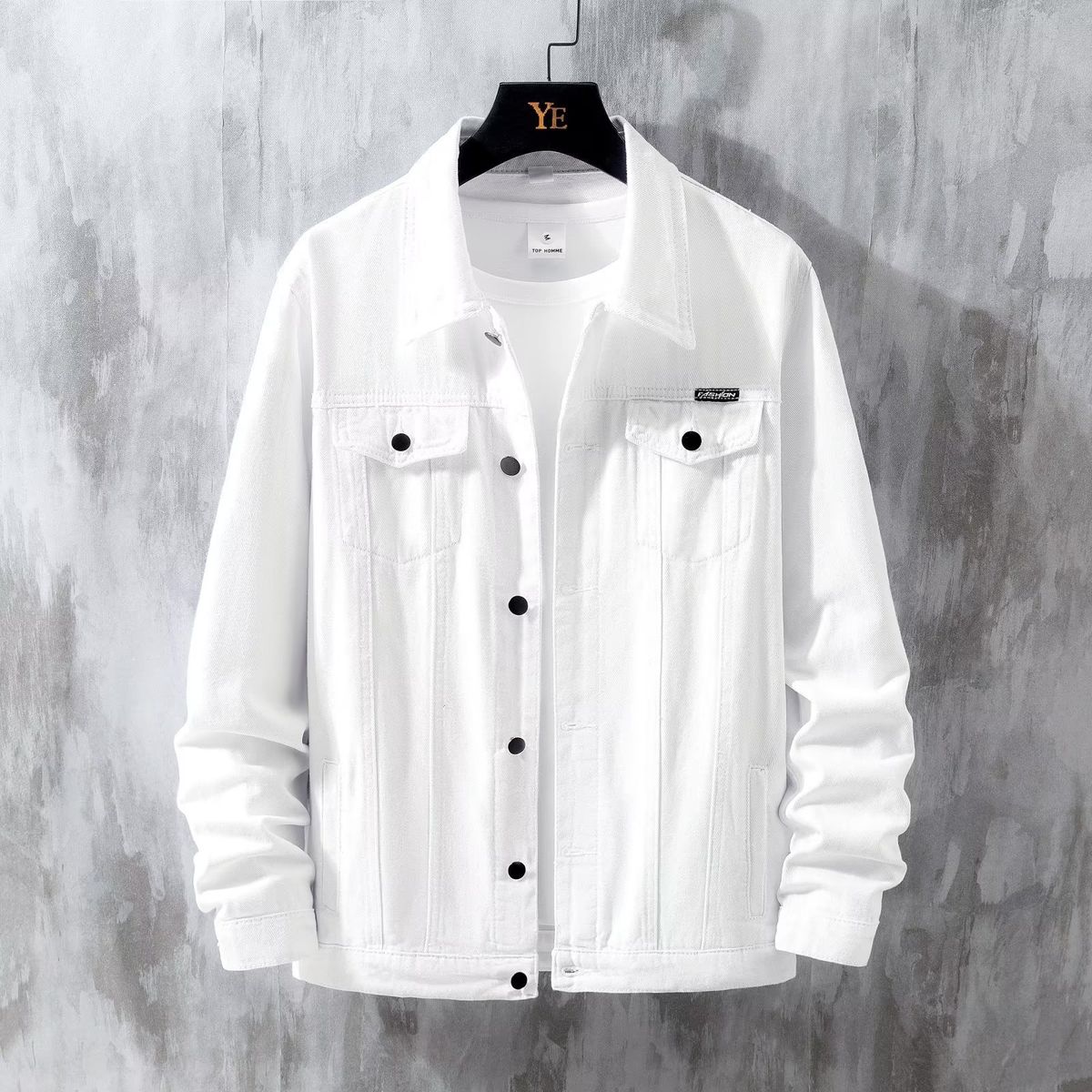 Men's Clothing Spring And Autumn Casual Fashion Brand White Denim Jacket Men's Tops Korean Style Trendy Casual Workwear Denim Jacket Men_viptrois.com