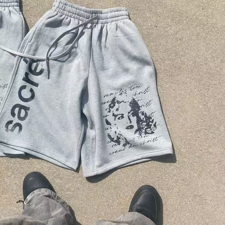 Men's Fashion Wide Leg Loose Sports Shorts Casual Cotton Street Style Printed 2026 New Arrival_viptrois.com