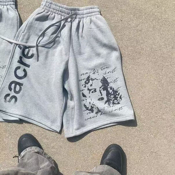 Men's Fashion Wide Leg Loose Sports Shorts Casual Cotton Street Style Printed 2026 New Arrival_viptrois.com