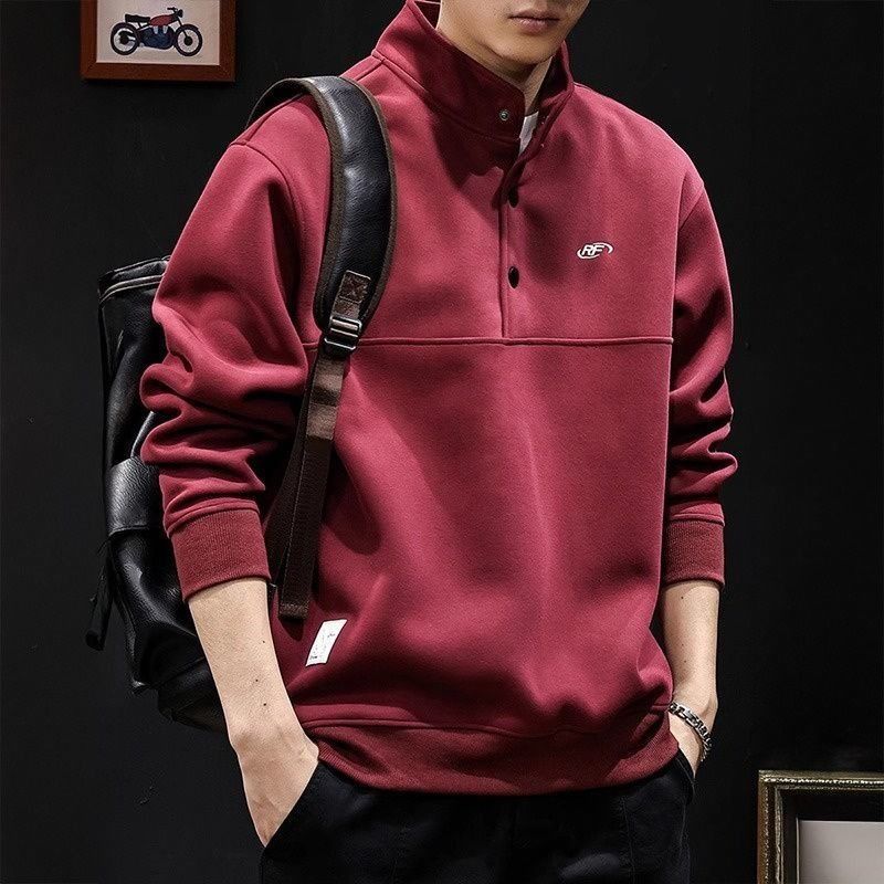 Men's Stand Collar Heavyweight Polo Sweatshirt - Oversized Fit Autumn Streetwear Style_viptrois.com