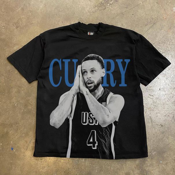 Pure Cotton Oversized Curry Goodnight Print Loose Short Sleeved T-Shirt 250g Heavyweight Y2K Style for Couples_viptrois.com