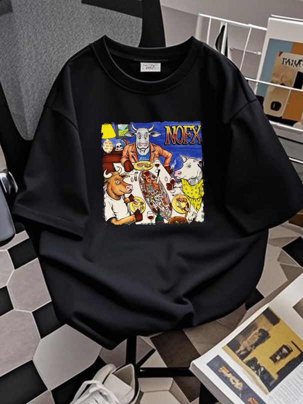 Cotton T-shirt Liberal Animation Tee NOFX Fat Mike El Hefe Erik Sandin Comfortable Summer Breathable Streetwear Stylish Top For Everyday Wear_viptrois.com