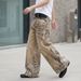 Retro Leopard And Tiger Print Patchwork Jeans High Waisted Wide Leg Slimming Floor Length Pants Men's Clothing Denim_viptrois.com