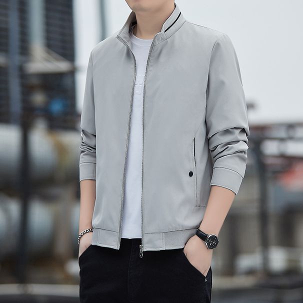 New Men's 2025 Spring New Casual Stand Up Collar Dad's Outfit Top, Thin And Simple Jacket For Men_viptrois.com