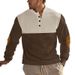 New European Size Men's Autumn Winter American Style Casual Button Half-Zip Stand Collar Jacket Fashion Color Block_viptrois.com