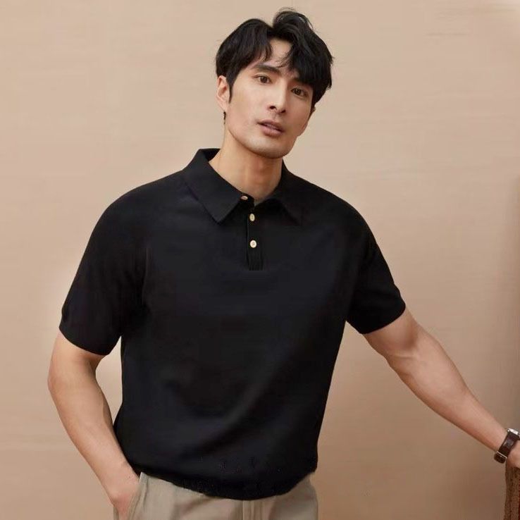Men's Slim Fit Knit Polo Shirt Short Sleeve Business Casual T-Shirt With Turn-Down Collar_viptrois.com