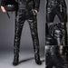 Men's Clothing Cycling Leather Pants Men's Leather Pants Trendy Slim Fit Motorcycle PU Leather Pants_viptrois.com