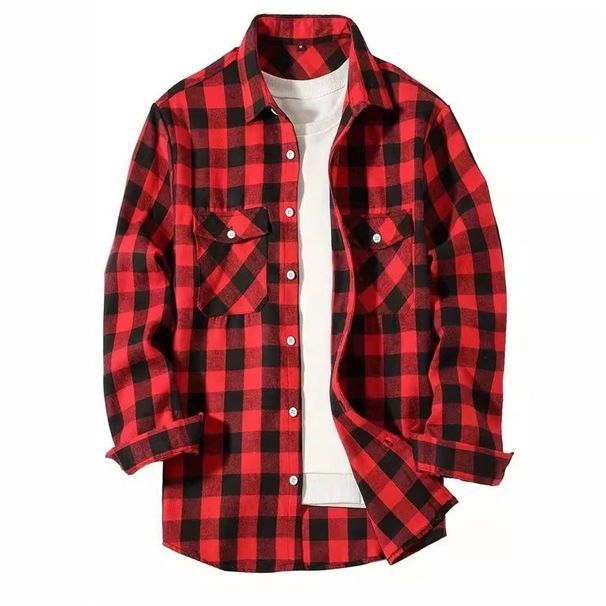 Loom Cross-Border New Flannel Plaid Hooded European American Size Double Pocket Cover Shirt For Men In White And_viptrois.com