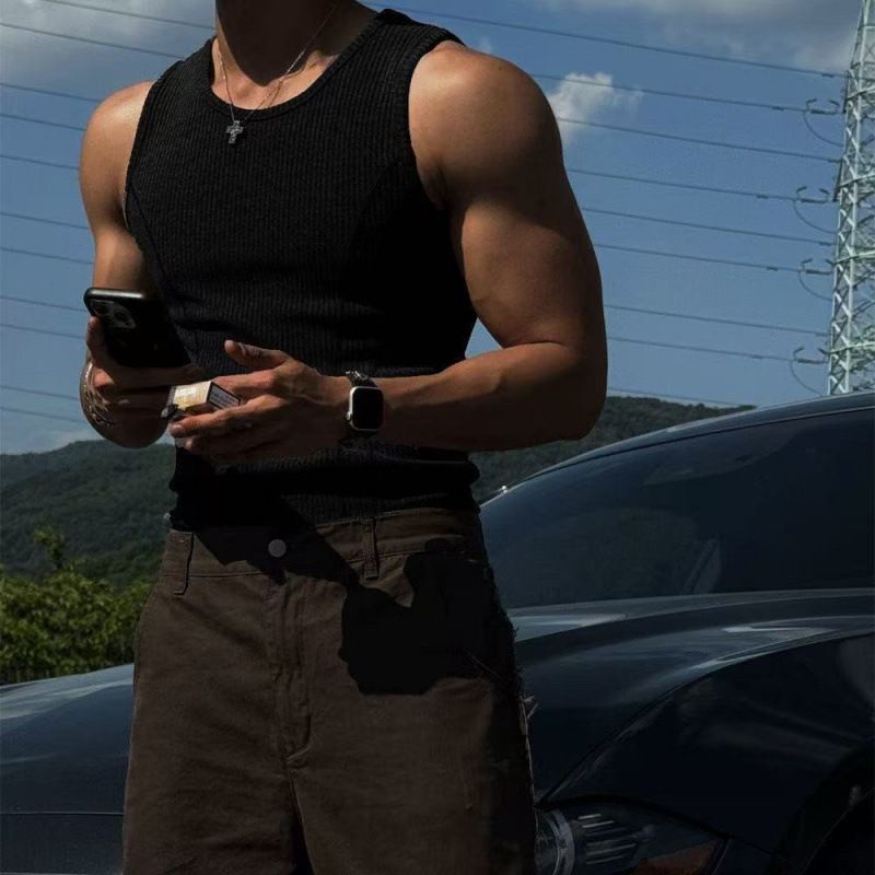 Men's Clothing Thread Slim Vest Ribbed Slim Fit Sleeveless Undershirt - Athletic Training Muscle Tee For Gym Casual Wear (White, Black, White+Black)_viptrois.com