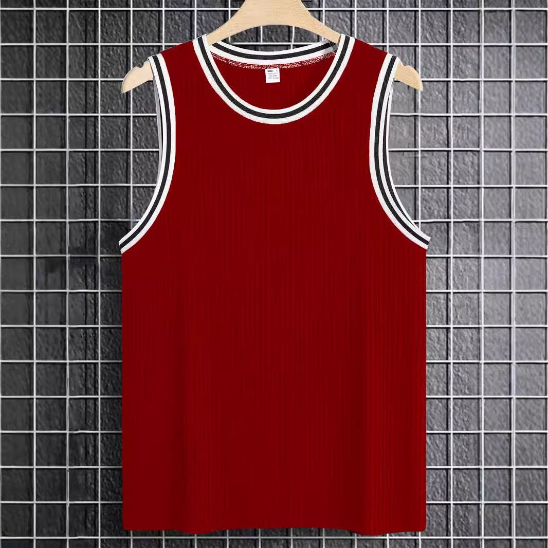 Men's Clothing Summer Knitted Vertical Stripes Fitness Sports Slim Vest Men's I Shaped Color Matching Vest_viptrois.com