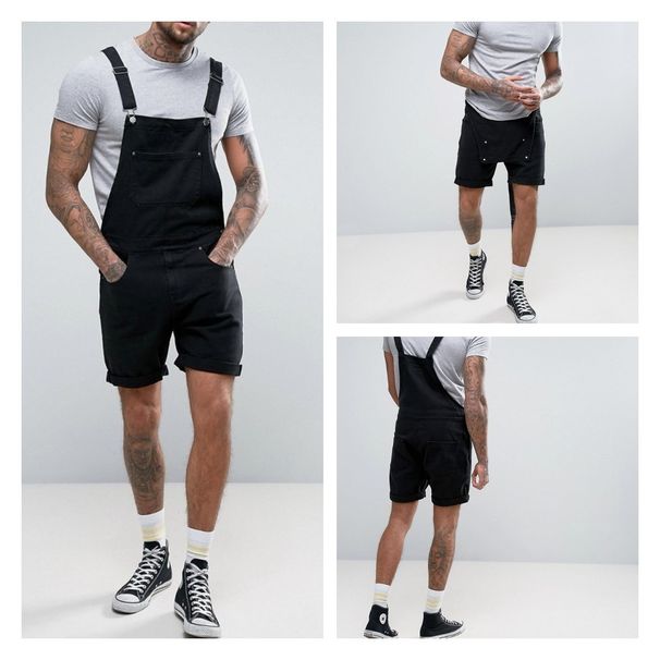 Men's Clothing Denim White Black Rim Shorts Jumpsuit Overalls_viptrois.com