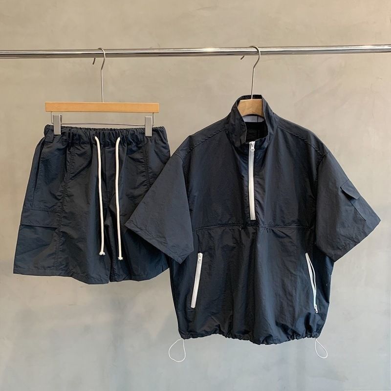 Men's Summer Workwear Short Sleeve Suit Trendy Style Loose Fit Two Piece Set_viptrois.com