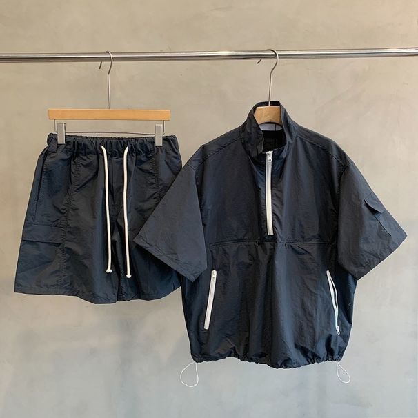 Men's Summer Workwear Short Sleeve Suit Trendy Style Loose Fit Two Piece Set_viptrois.com