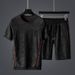 Men's Clothing High-end jacquard webbing splicing casual suit men's summer large size style personality matching shorts two-piece suit_viptrois.com