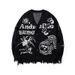 Men's Jacquard Knit Sweater - Retro Loose Fit, Long Sleeve Round Neck, Unisex Couple Style, Soft Polyester Blend_viptrois.com
