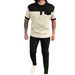 Men's Clothing Men's New Waffle Color Stitching Lapel Chest Pocket Button Short Sleeved Trousers Suit_viptrois.com