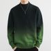 Men's Ombre Knit Sweater - Semi-Turtle Neck, Loose Fit, Stretch Polyester Blend (Army Green/Blue Gray/Beige/Dark Green/China Red)_viptrois.com