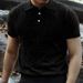 Men's 24 Solid Color Short Sleeve Trendy New Vertical Striped Turn-Down Collar Polo Versatile Elegant Button T-Shirt_viptrois.com