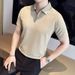 Men's Clothing Lapel Short Sleeved Men's Casual Short Sleeve Shirt Slim Fit Summer T-Shirt Breathable Linen Blend Comfortable Striped Design_viptrois.com