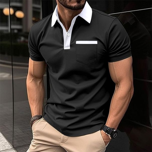 2023 New European And American Cross-Border Men's Business Casual Sports Pocket Short-Sleeve Turn-Down Collar Breathable_viptrois.com