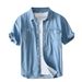 Summer Men's Solid Color Cotton Denim Casual Short Sleeved Shirt_viptrois.com