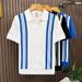 Men's Striped Knit Polo Shirt - Breathable Summer Short Sleeve, Slim Fit & Colorblock Design (Black, White, Blue)_viptrois.com