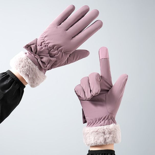 Women's Gloves Women's Winter Ski Gloves Bow Cute Plush Thick Windproof Cold Proof Outdoor Cycling Touch Screen Gloves_viptrois.com