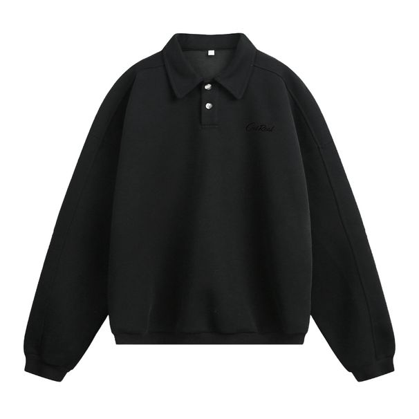 Men's Retro Polo Collar Sweatshirt With Color Block Letter Print, Oversized Fit, Casual Streetwear Pullover For Autumn_viptrois.com
