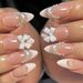 Wearable Almond Nails White Bow Pearl Heart False Nails French Manicure Nail Tips_viptrois.com