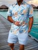 2025 European Size Summer New Men's Fashion Trend Beach Slightly Elastic Lightweight Casual Short Sleeve Shorts Set_viptrois.com