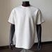 Men's Clothing Cleanfit Men's Patchwork Shoulder Short Sleeve T-Shirt Style Heavyweight Pure Cotton Top Small Collar 5/6 Sleeve_viptrois.com