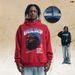 American Style Black Portrait Print Hoodie, Loose Fit Trendy High Street Hooded Sweatshirt_viptrois.com
