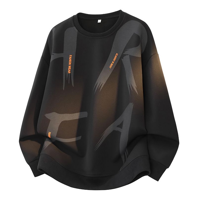 Men's Clothing Casual Letter Printed Men's Oversized Letter Print Sweatshirt Casual Loose Fit Round Neck Pullover - Dark Grey, Black, Purple (M-8XL)_viptrois.com