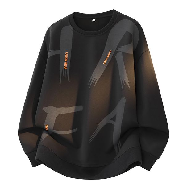 Men's Clothing Casual Letter Printed Men's Oversized Letter Print Sweatshirt Casual Loose Fit Round Neck Pullover - Dark Grey, Black, Purple (M-8XL)_viptrois.com