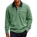 "Men's Retro Corduroy Polo Shirt – Color Block Long Sleeve Button Pocket Casual Top (Black, Army Green, Dark Blue, Khaki)"_viptrois.com