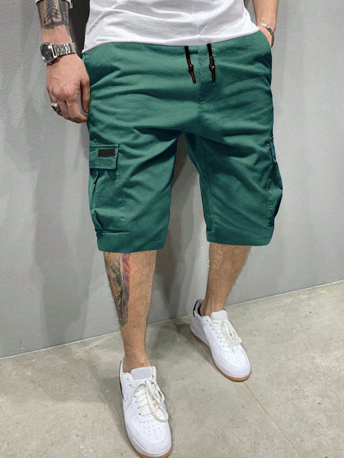 "Men's Cotton Twill Cargo Shorts – Classic Drawstring Waist, 4-Pocket Utility Design, Relaxed Fit (Army Green/Black/Red/Blue, S-XXXL)"_viptrois.com