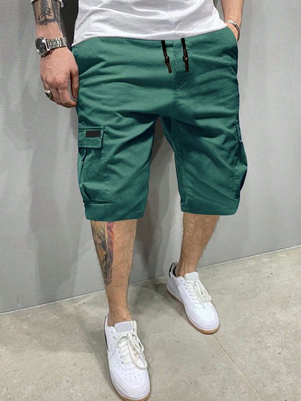 "Men's Cotton Twill Cargo Shorts – Classic Drawstring Waist, 4-Pocket Utility Design, Relaxed Fit (Army Green/Black/Red/Blue, S-XXXL)"_viptrois.com