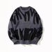 Men's Stylish Jacquard Knit Sweater - Loose Fit Round Neck Long Sleeve Pullover For Teens & Adults (Black/White, Grey/Black, Cream/Brown, Blue/White)_viptrois.com