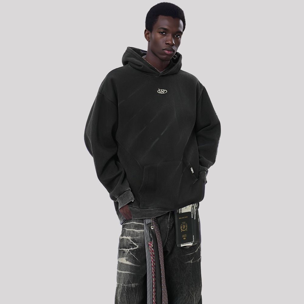 Unisex Oversized Distressed Hoodie - Heavyweight Washed Cotton Pullover With Drop Shoulder & Kangaroo Pocket For Men Women (S-XXL)_viptrois.com