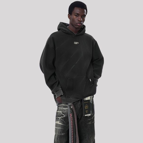 Unisex Oversized Distressed Hoodie - Heavyweight Washed Cotton Pullover With Drop Shoulder & Kangaroo Pocket For Men Women (S-XXL)_viptrois.com