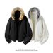 Retro Sherpa-Lined Hoodie – Unisex Vintage Open Front Cardigan With Faux Fur Trim, Oversized Streetwear Pullover For Men & Women (Black & Ash Gray)_viptrois.com