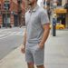 Men's Solid Jacquard Zip-Up Collar Short Sleeve Polo & Shorts Casual Set – Lightweight Summer Outfit With Chest Pocket_viptrois.com