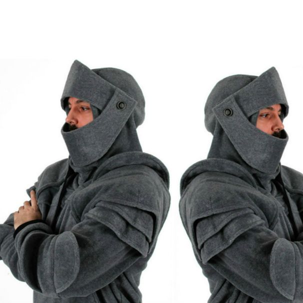 Pure 2024 Autumn Winter Solid Color Men's Retro Elbow Pads Drawstring Face Mask Knight Hoodie Jacket Men ST5173_viptrois.com