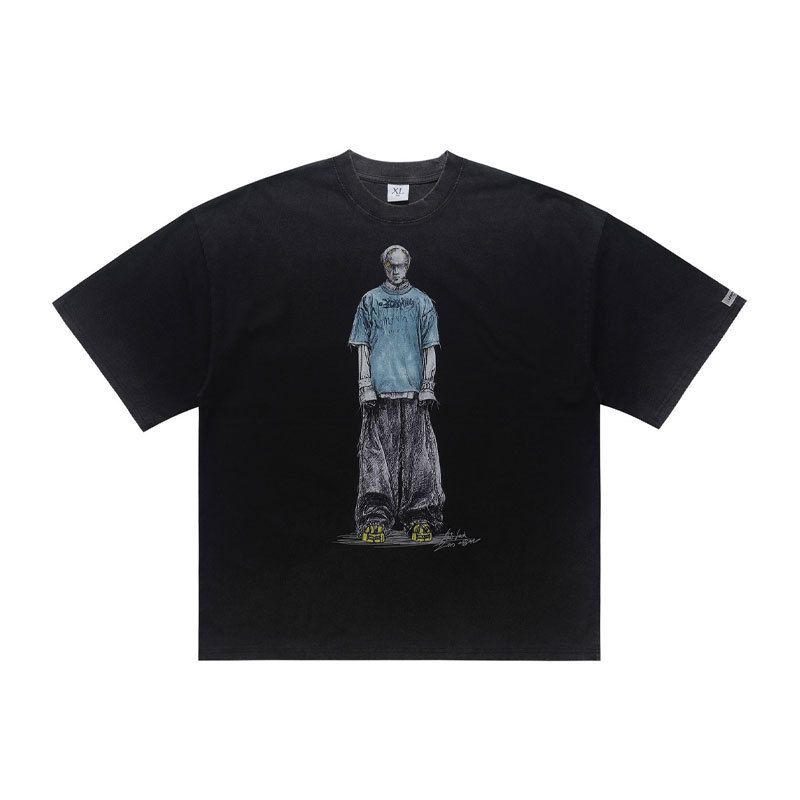 Washed American Casual Everyday Versatile T-Shirt For Men And Women, Loose Fit, Drop Shoulder, Pure Cotton_viptrois.com