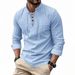2026 Cross-Border European American Spring And Autumn Men's Casual Tie-Collar Linen Long-Sleeve Polo Shirt T-Shirt_viptrois.com