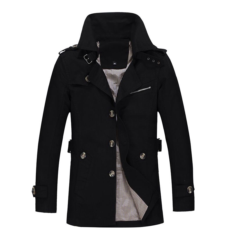 Men's Slim Fit Long Trench Coat - Lightweight Cotton Blend Jacket For Business Casual, Sizes M-5XL (Khaki/Black/Army Green/Navy/Tan)_viptrois.com
