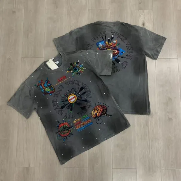 Duaa Shirt Designer Duaa Risk SS Shirt Men's ShirtWhite Ink Direct Printing With Rhinestones Weathered Washed Short_viptrois.com