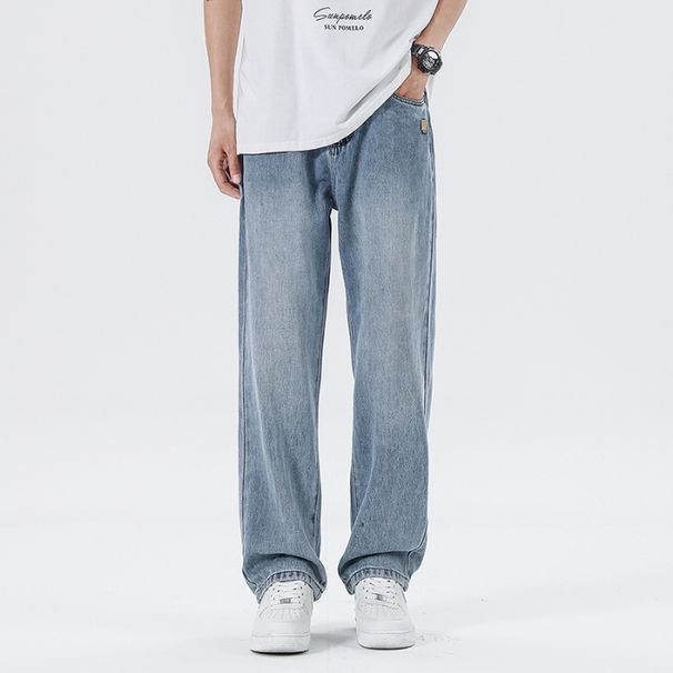 Tencel Jeans Men's Straight Loose Harlan Trendy Brand Retro Washed Lyocell Drape Trousers Wide Legs American Style_viptrois.com