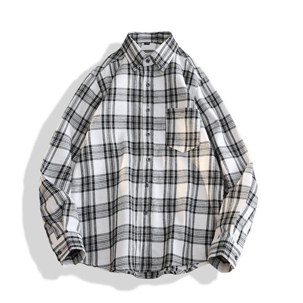 Checkered Men's Korean Style Trendy Casual Shirt Spring And Autumn Fashion Brand Versatile Long Sleeved Loose Jacket_viptrois.com
