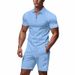 Men's Waffle-Knit Polo Shirt & Shorts Set – Breathable Summer Outfit, Relaxed Fit, Zip-Up Casual Style_viptrois.com